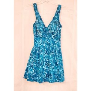 Maxine 1 Pc.Turquoise Bathing Suit Swim Dress 14 HAWAII FLORAL Beach Cruise NWOT